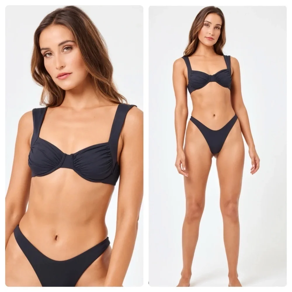 l*space Black Ruched Underwire Bikini Top